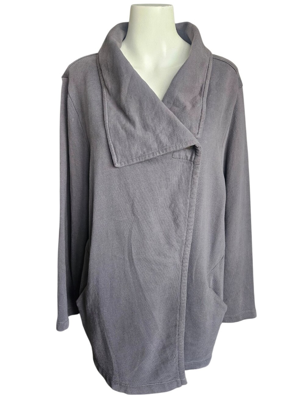 Pure Jill Organic Cotton Gray Drape Jacket Sz XLP Lagenlook Fall Neutral